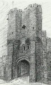 Gent Gravensteen poortgebouw pentekening